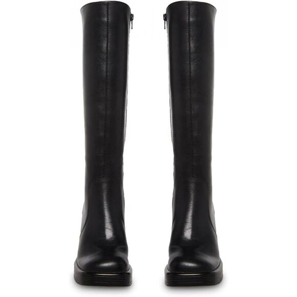 ✨ Sovanyou Heeled Boots Women Black Faux Leather Platform Square Toe Chunky Boot - Picture 3 of 5